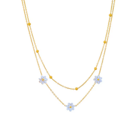 Korean Style Shell Flower Double Layer Necklace-Earrings-Bracelet Jewelry Set - 18K Gold Jewelry Sets Stainless