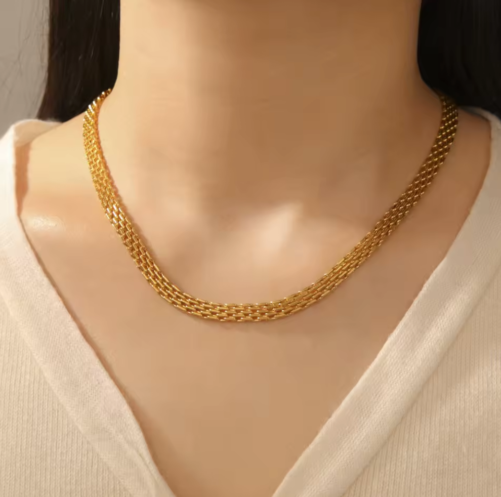 HER - Classic Punk Wide Chains Necklace - 18K Gold Plated Stainless Steel