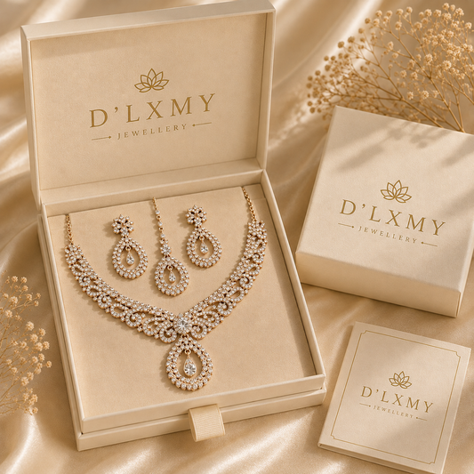 Baroque Crystal 3 Piece Bridal Earrings Necklace Jewelry Set
