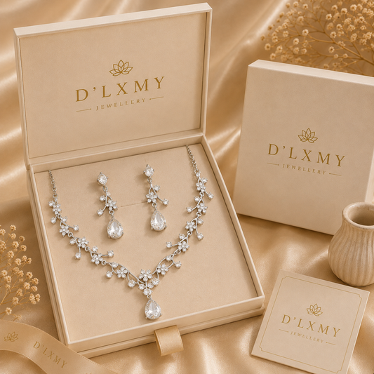 Starry Sky Flower Diamond Clavicular Chain Necklace Earring Set