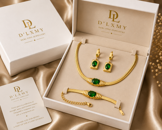 HER - Bracelet Necklace and Earring Set - 18k Gold Plated Stainless Steel