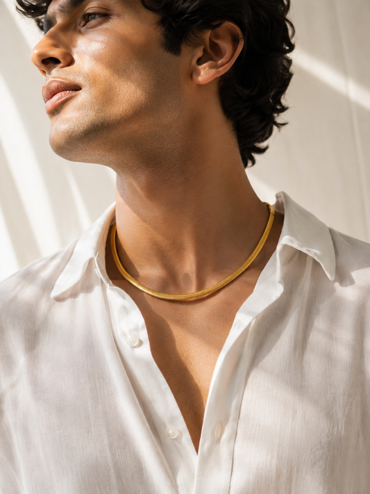 HIS - High Quality Herringbone Flat Snake Chain Necklace - 18k Gold Plated 8mm Thick
