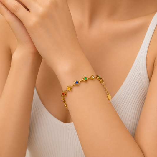 HER - Clover Design Necklace, Bracelet, Anklet Set - 18K Gold Plated Stainless Steel