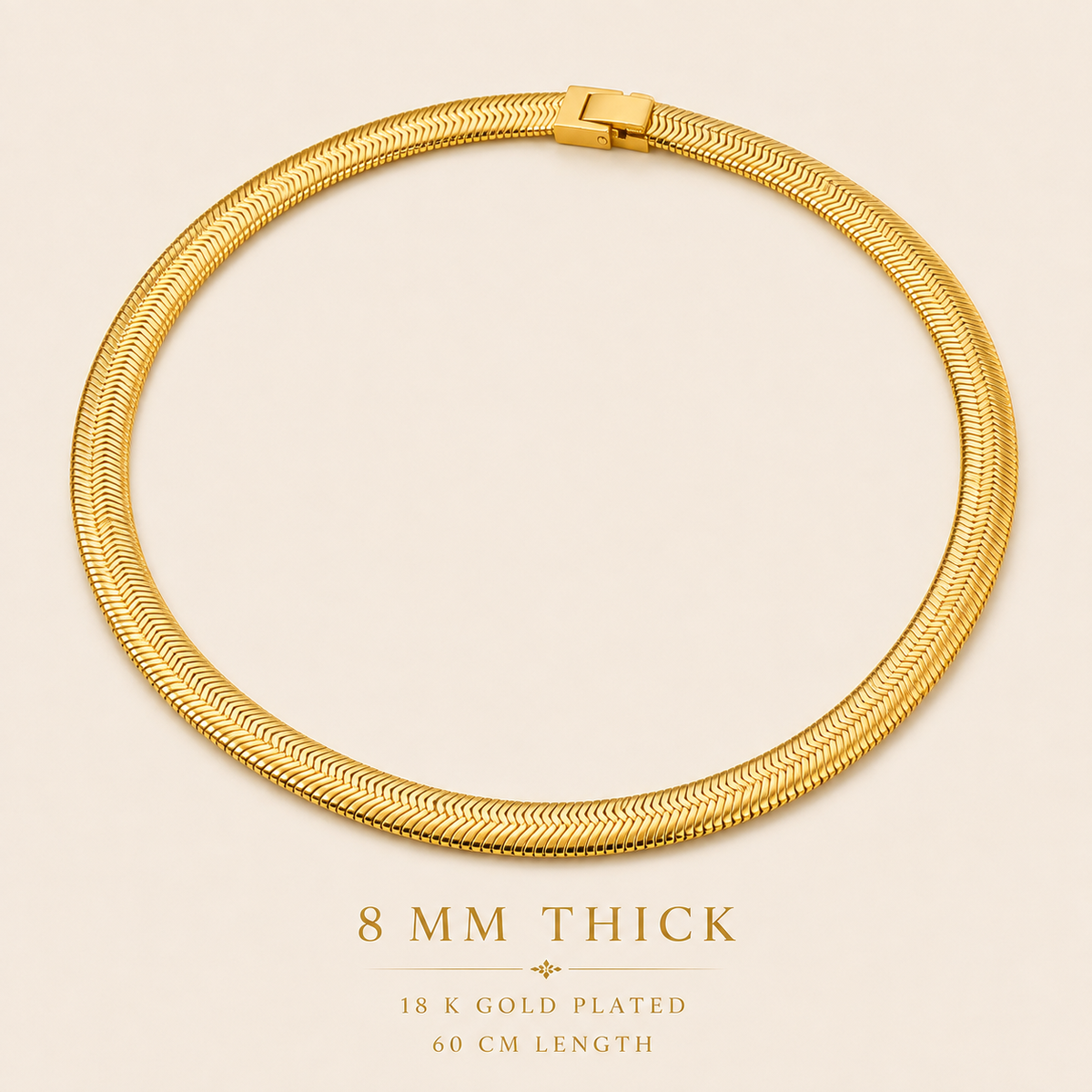 HIS - High Quality Herringbone Flat Snake Chain Necklace - 18k Gold Plated 8mm Thick