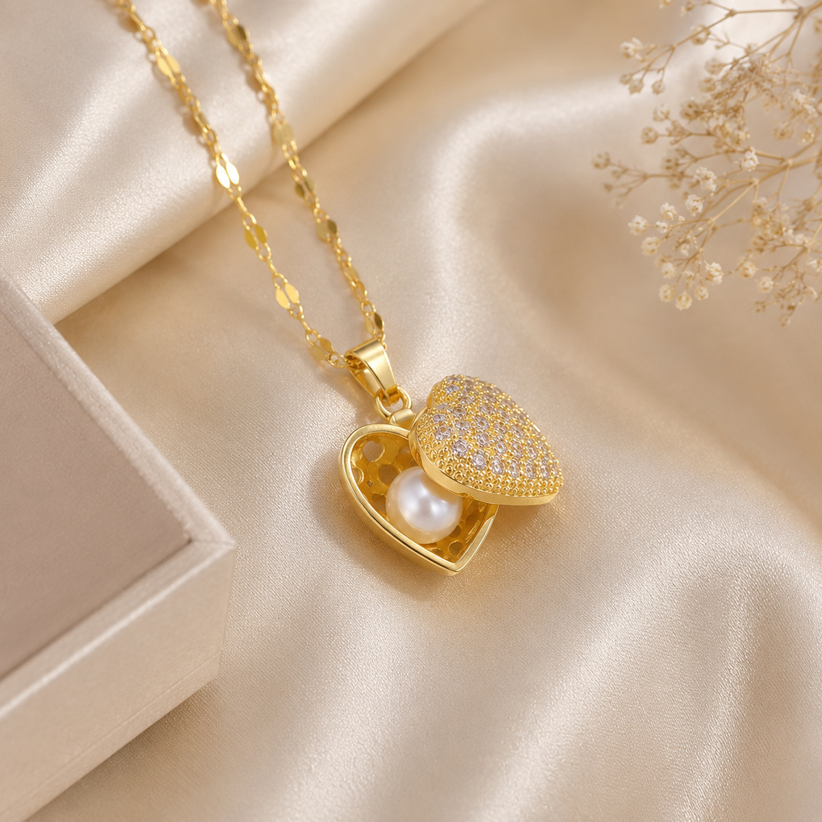 HER - Luxury Pearl Peach Heart Pendant Necklace - 18K Gold Plated