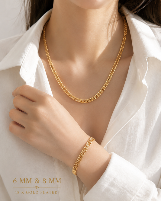 HER - Wide Flat Watch Chain Bracelet - Non Tarnish Titanium Steel 18k Gold Plated