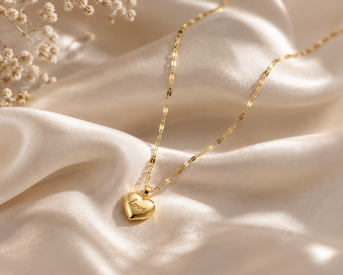 HER - Love Heart Peach Pendant Necklace - 18K Gold Plated Stainless Steel
