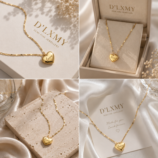 HER - Love Heart Peach Pendant Necklace - 18K Gold Plated Stainless Steel