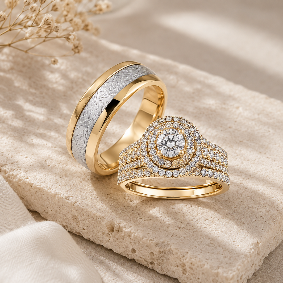 COUPLE - Crystal Diamond Couple Ring - 18K Gold Plated Jewelry Stainless Steel
