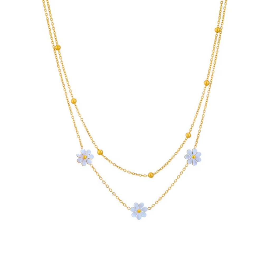 Korean Style Shell Flower Double Layer Necklace-Earrings-Bracelet Jewelry Set - 18K Gold Jewelry Sets Stainless