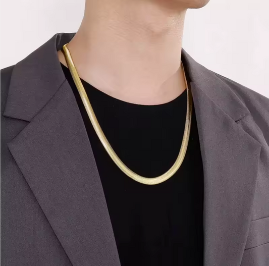 High-Quality Herringbone Flat Snake Chain Necklace for Men - 18k Gold Plated 8mm Thick