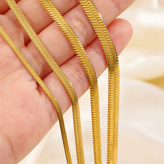 Snake Bone Chain Elegant Necklace For Women & Men - 18K Gold-Plated Stainless Steel