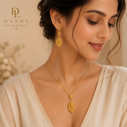 HER - Trendy Necklace Pendant & Earrings Jewelry Set - 22k Gold Plated