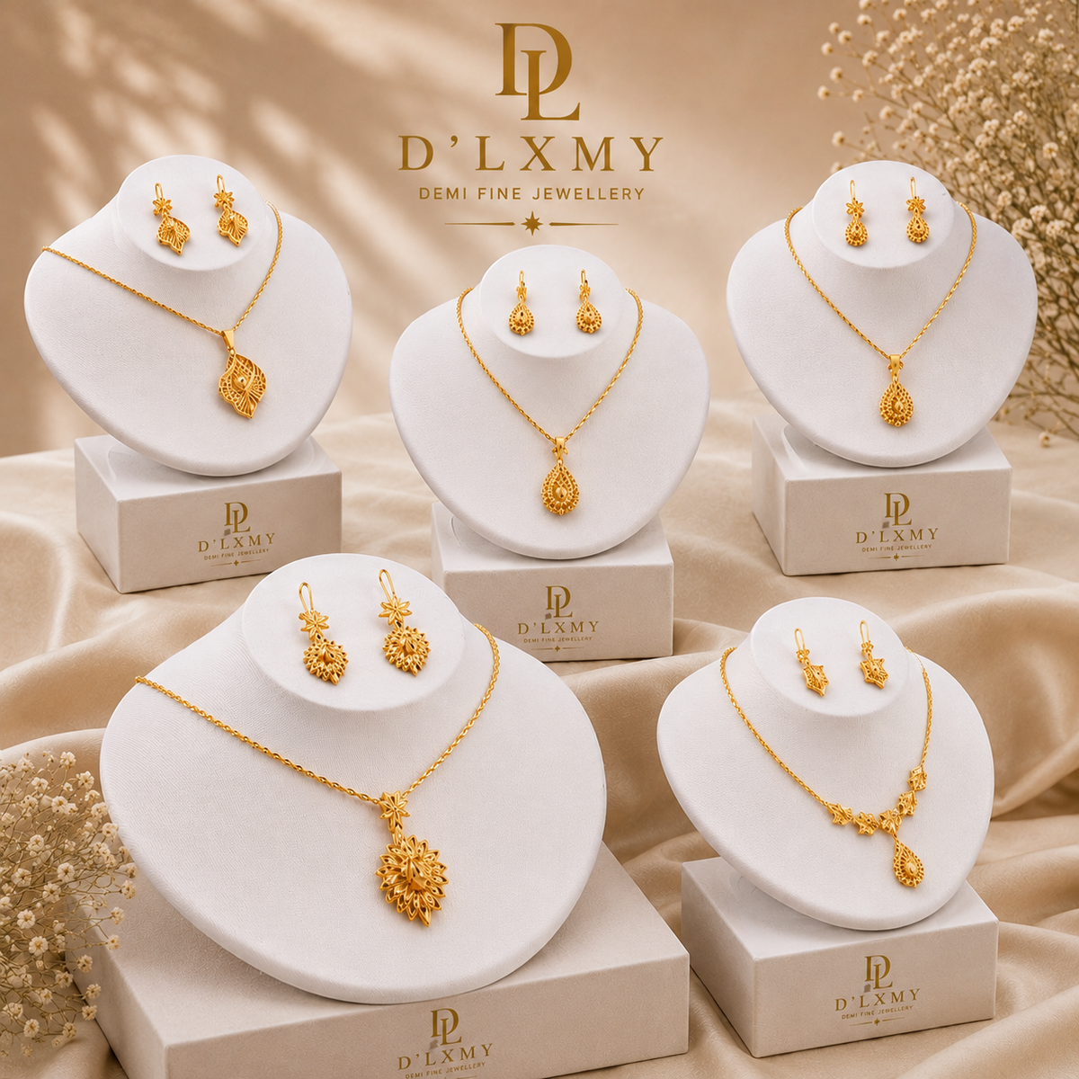 HER - Trendy Necklace Pendant & Earrings Jewelry Set - 22k Gold Plated