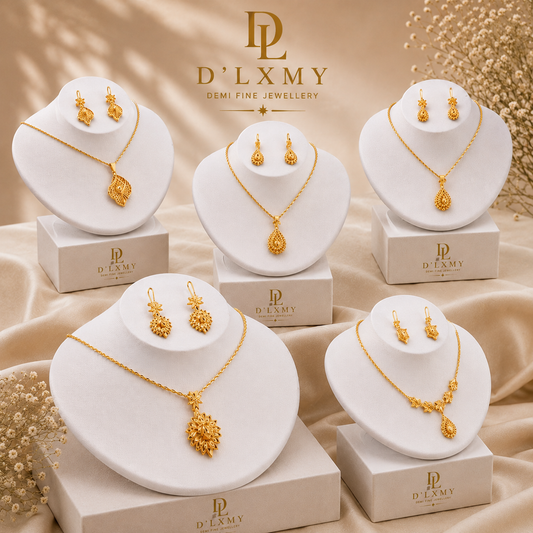 HER - Trendy Necklace Pendant & Earrings Jewelry Set - 22k Gold Plated