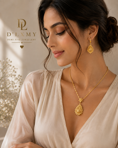 HER - Trendy Necklace Pendant & Earrings Jewelry Set - 22k Gold Plated