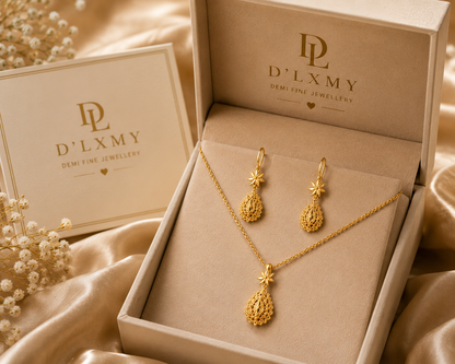 HER - Trendy Necklace Pendant & Earrings Jewelry Set - 22k Gold Plated
