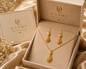 HER - Trendy Necklace Pendant & Earrings Jewelry Set - 22k Gold Plated