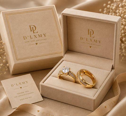 COUPLE - Round Cut Cubic Zircon Couples Rings - 18k Gold Plated Stainless Steel