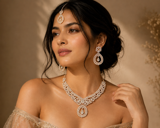 Baroque Crystal 3 Piece Bridal Earrings Necklace Jewelry Set