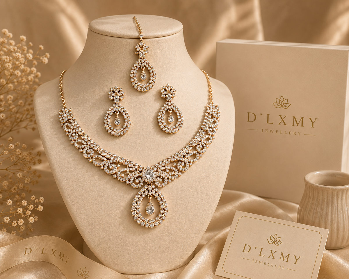 HER - Baroque Crystal 3 Piece Bridal Earrings Necklace Jewelry Set