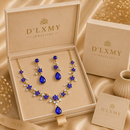 HER - Starry Sky Flower Diamond Clavicular Chain Necklace Earring Set