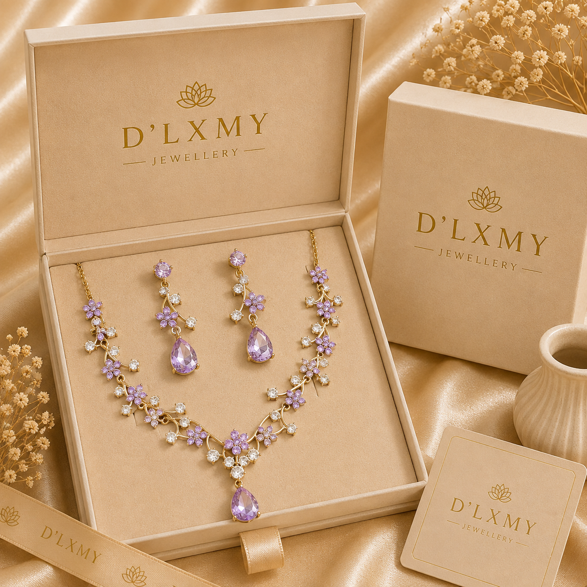 HER - Starry Sky Flower Diamond Clavicular Chain Necklace Earring Set