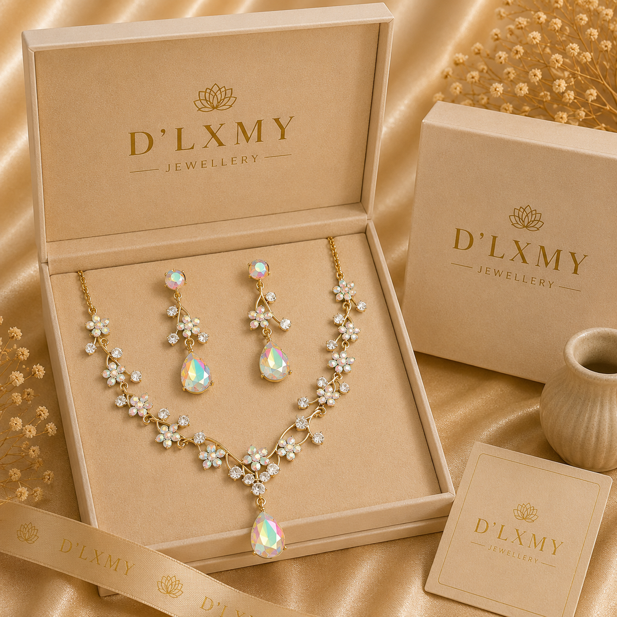 HER - Starry Sky Flower Diamond Clavicular Chain Necklace Earring Set