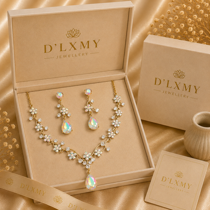 HER - Starry Sky Flower Diamond Clavicular Chain Necklace Earring Set