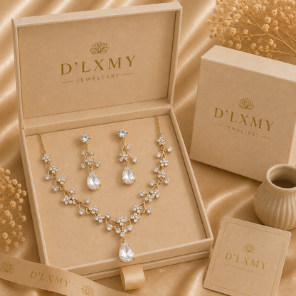 HER - Starry Sky Flower Diamond Clavicular Chain Necklace Earring Set