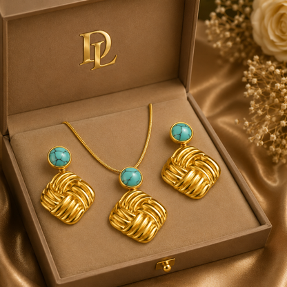 HER - Flower, Pearl, Square Necklace Earrings Sets - 18k Gold Plated Stainless Steel