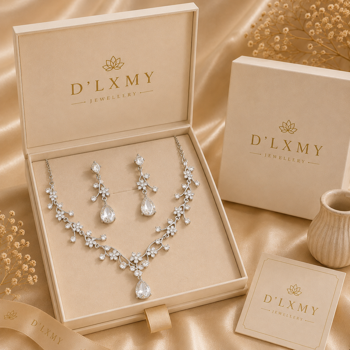HER - Starry Sky Flower Diamond Clavicular Chain Necklace Earring Set