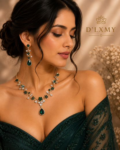 HER - Starry Sky Flower Diamond Clavicular Chain Necklace Earring Set