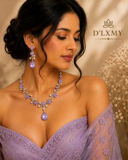 HER - Starry Sky Flower Diamond Clavicular Chain Necklace Earring Set