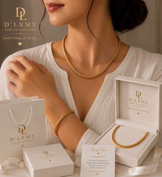 HER - Minimalist Weaving Chain Necklace Bracelet Jewelry Set - 18K Gold Plated Stainless Steel Metal