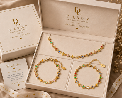 HER - Clover Design Necklace, Bracelet, Anklet Set - 18K Gold Plated Stainless Steel