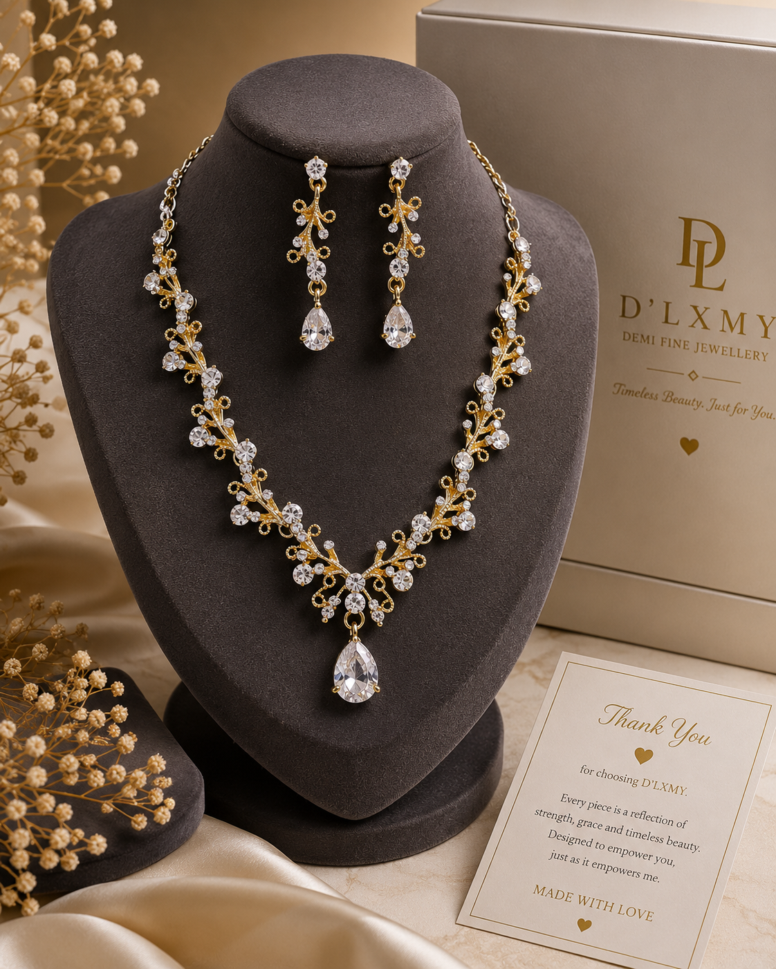 HER - Korean Exquisite Water Drop Zircon Necklace Earring Set - Wedding Bride Jewelry