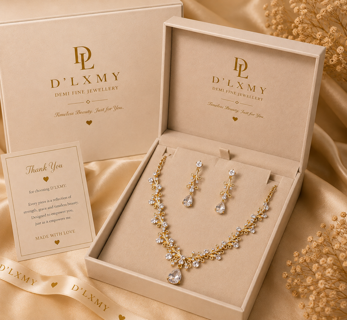 HER - Korean Exquisite Water Drop Zircon Necklace Earring Set - Wedding Bride Jewelry