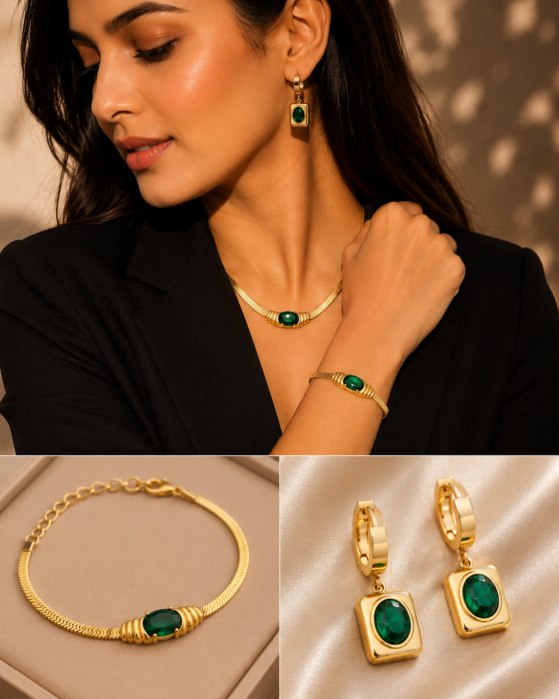 HER - Bracelet Necklace and Earring Set - 18k Gold Plated Stainless Steel