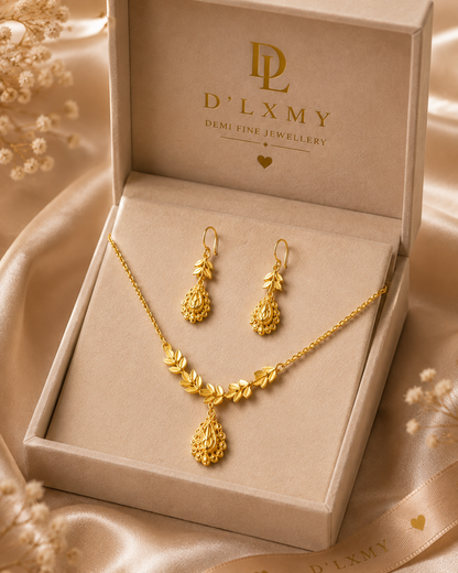HER - Trendy Necklace Pendant & Earrings Jewelry Set - 22k Gold Plated