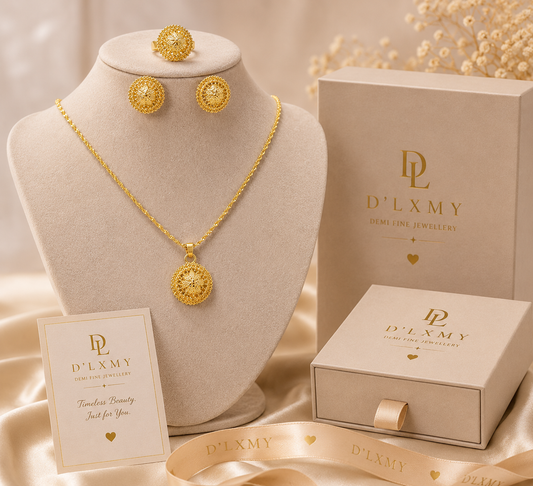 HER - Minimalistic Necklace,Rings,Earrings Set - 24K Gold Plated Alloy