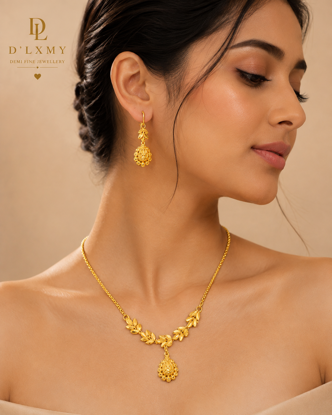 HER - Trendy Necklace Pendant & Earrings Jewelry Set - 22k Gold Plated