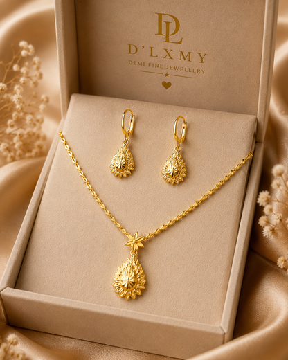 HER - Trendy Necklace Pendant & Earrings Jewelry Set - 22k Gold Plated