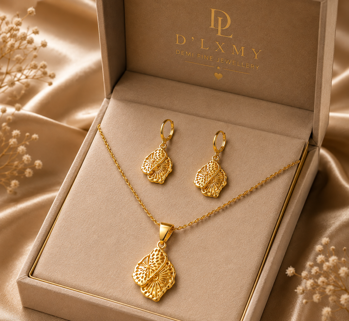 HER - Trendy Necklace Pendant & Earrings Jewelry Set - 22k Gold Plated