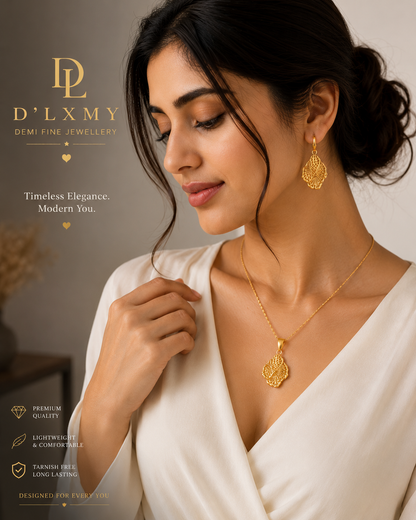 HER - Trendy Necklace Pendant & Earrings Jewelry Set - 22k Gold Plated