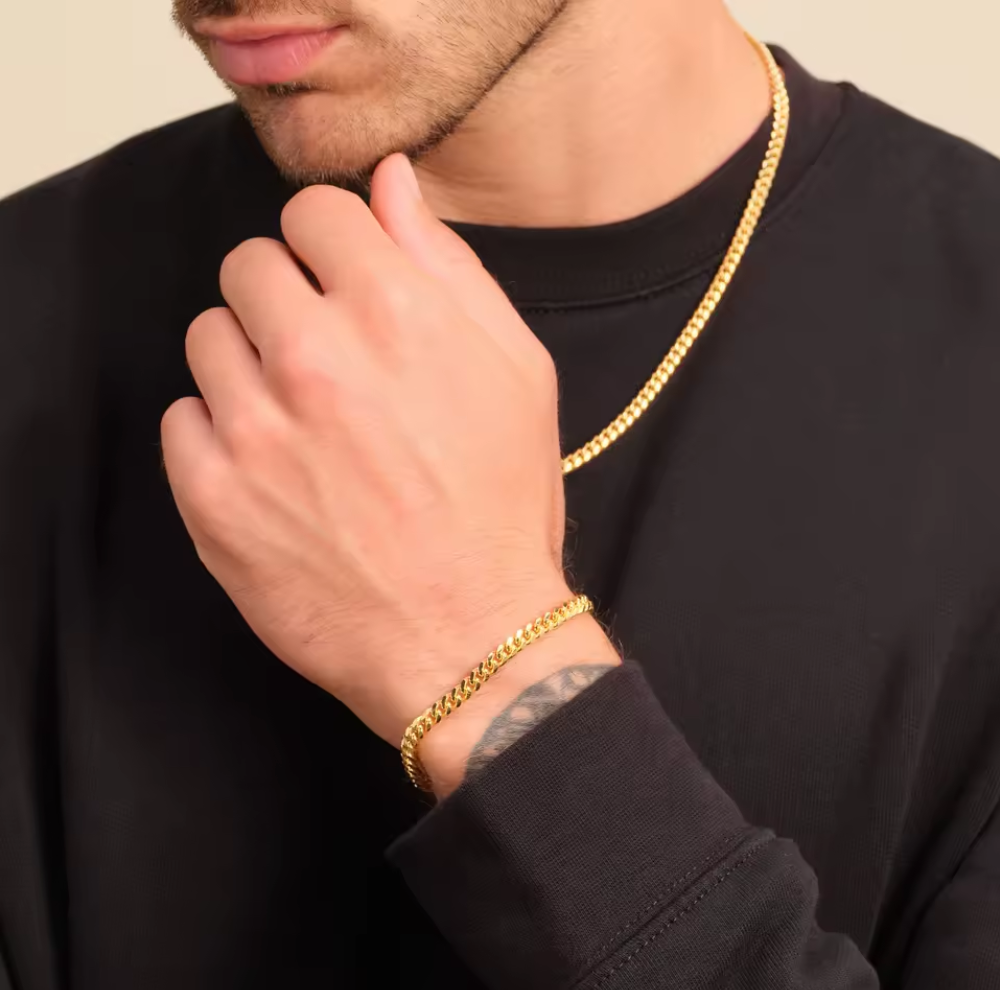 Miami Cuban Link Chain Bracelet for Men Women - 18K Real Gold Plated Stainless Jewelry