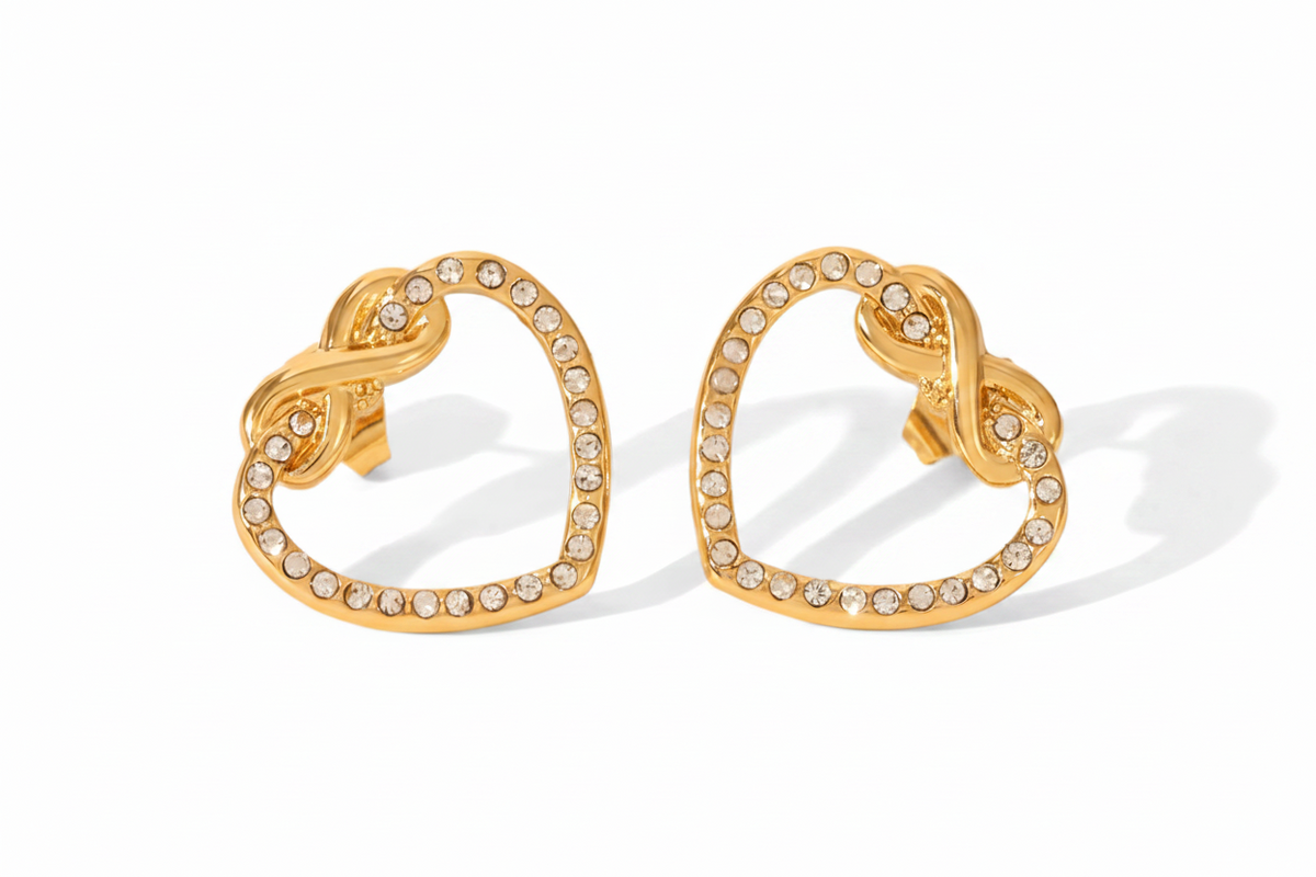 HER - Heart & Round Stud Earrings - 18K Gold Plated Stainless Steel Polished Finish