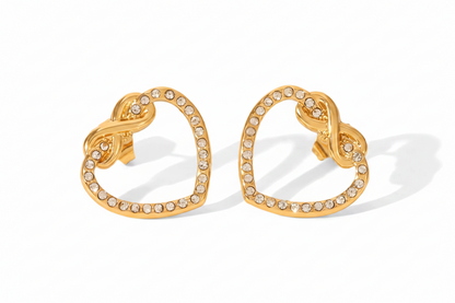 HER - Heart & Round Stud Earrings - 18K Gold Plated Stainless Steel Polished Finish