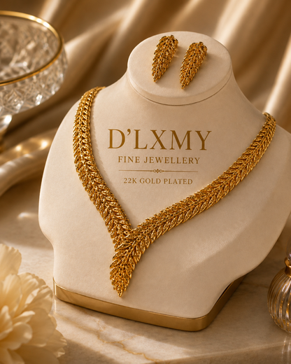HER - Classic Trendy Necklace & Earrings Set - 22k Gold Plated Jewelry