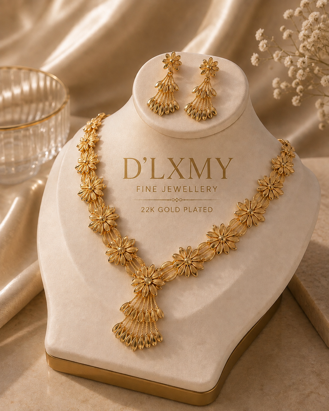 HER - Classic Trendy Necklace & Earrings Set - 22k Gold Plated Jewelry
